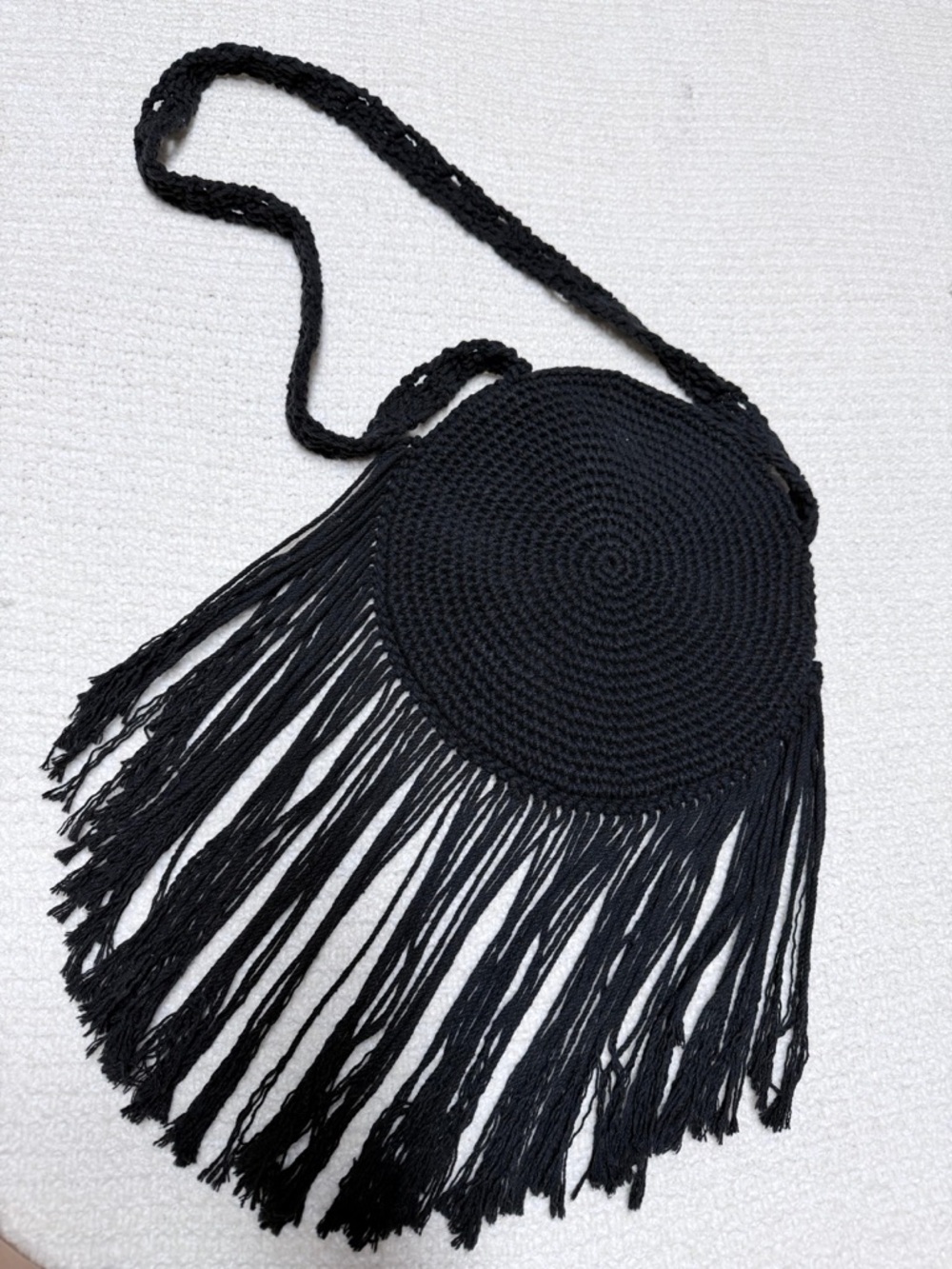 Black Crochet Fringe Crossbody Bag